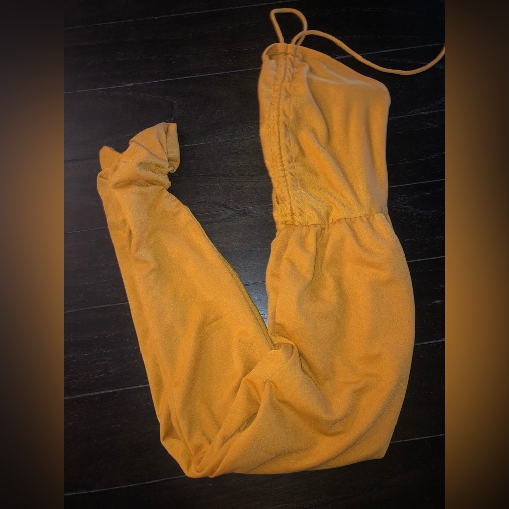 Yellow tube top jumpsuit